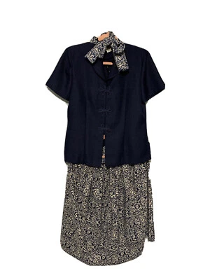 Traje Falda Leslie Fay Para Mujer Talla 8 Mediana Blazer Azul Marino Vintage Floral Foto 1 de 4