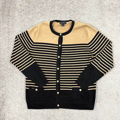 Cárdigan Suéter LAND END Mujer Grande 14-16 Azul Marrón Rayas Bolsillos Náuticos Foto 1 de 4