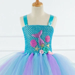 Costume Little Mermaid Girls Fancy Rainbow Dress+Headband Outfit UK Ariel Tutu - Picture 1 of 15