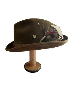 Vintage Triumph by Champ Brown/Olive Green Fedora Hat Velour Felted Wool 7 1/8 - Picture 1 of 11