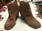 Lucky Brand Suede Ankle Boots Pull On Wedge Caramel Brown Womens Size 9
