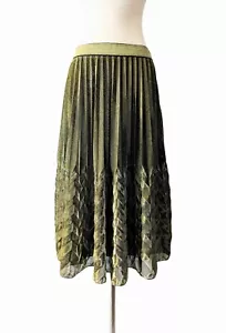 Neu mit Etikett WD-NY Rock gold schimmernd metallic plissiert Midi Akkordeon Stretch LARGE - Bild 1 von 8