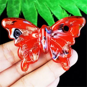 2pcs Beautiful Carved Inlaid Lampwork Glass Butterfly Pendant Bead YJ40DP - Picture 1 of 23