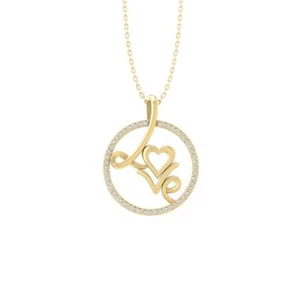 Natural Diamond Heart Pendant 14K Yellow Gold 18" Silver Cable Chain 2.35 gram - Picture 1 of 7