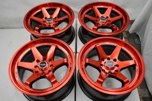 15x7 Red Black Wheels Rims Fit Nissan Cube Scion xB Toyota Corolla Honda Civic - Picture 1 of 6