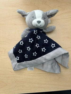 Manta de satén Carters Child of Mine Baby Lovey Cachorro Perro Sonajero Gris Azul Estrellas Foto 1 de 4