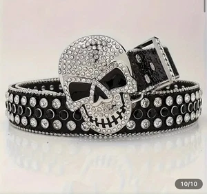 Punk Skeleton Rhinestone Belt Skull Black 43 Inch - Picture 1 of 2