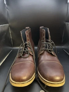 Men’s Leather Brogue Cap Toe Boots Wine Brown Size 10 Made in India - Picture 1 of 7