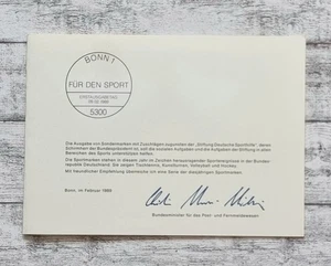 1989 Sport Briefmarke Hans Peter Hoch Erstausgabetag Ganzsache Faltkarte Stempel - Picture 1 of 3