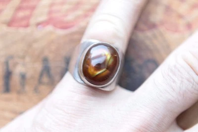 Винтажное кольцо ручной работы из чистого серебра с огненным агатом 13,6 г размер 10,25 - Изображение 1 из 4