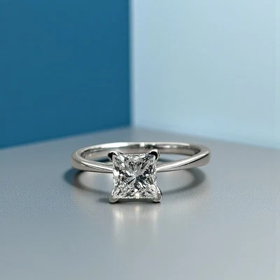 14k White Gold Wedding Ring Princess Cut 1 Carat IGI GIA Lab Created Diamond - Image 1 of 4