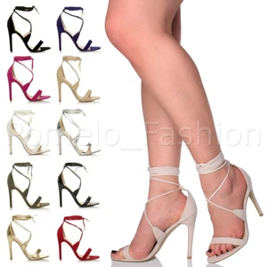 SANDALI DONNA TACCO ALTO STILETTO ALLACCIATI APPENA CI SONO STRINGATI CON CINTURINO SCARPE MISURA - Foto 1 di 11