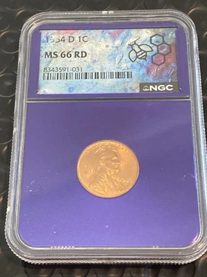 1954-D 1C Lincoln Wheat Penny NGC MS66 RD - Image 1 of 4