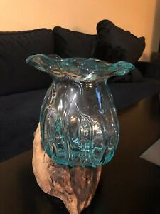 Vase - Molten Glass on driftwood, new, hand made, unique. Conversation starter