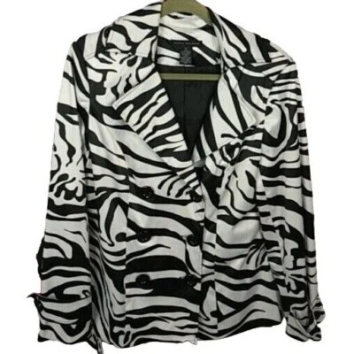 Elena Solano Jacket Zebra Stripe White & Black Blazer Button up Medium - Image 1 of 4