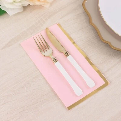 PINK 50 Soft 2 Ply Dinner Paper NAPKINS Foil Edge Party Events Home Decorations - Image 1 of 4