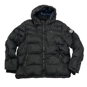 Tommy Hilfiger Puffer Jacket Black Mens XL Hooded Insulated Full Zip Nylon/Poly - Picture 1 of 12