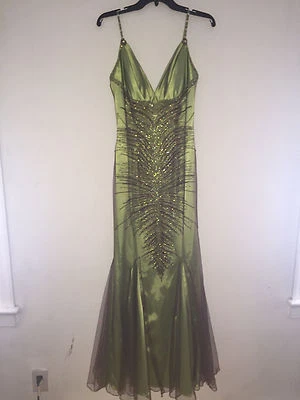 Vestido Faviana Couture Mujer Cuentas/Verde/Marrón Talla 8 Usado en Excelente Condición Foto 1 de 2