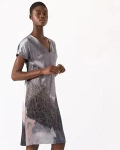 Jigsaw Constance Golden Storm Viola Silk Dress in Shadow Grey - Size 8 RRP £180 - Picture 1 of 16