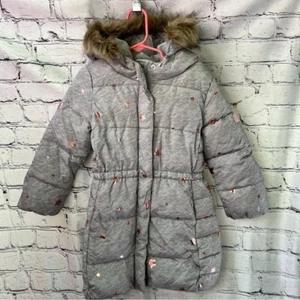 GAP Kids Girls Long Puffer Hooded Jacket Fur Lined Hood Size 5 - Picture 1 of 8