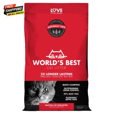 KENT PET GROUP, INC. World's Best Cat Litter Multiple Cat Unscented Natural Cat Litter, 15 lb 🐱🐱🐱