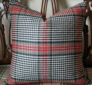 Ralph Lauren Collins Tartan Ancient Black Italian Wool Tartan Menswear Pillow Cv - Picture 1 of 12