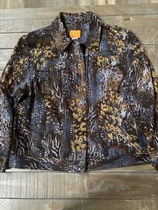 Ruby Rd Jacket Womens 14 Browns Blues All Sparkly Button Front Pockets Snaps - Picture 1 of 4