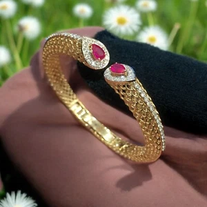 1.94 TCW Round Brilliant Cut F/VS1 Diamonds Ruby Cuff Bracelet 18K Rose Gold - Picture 1 of 5