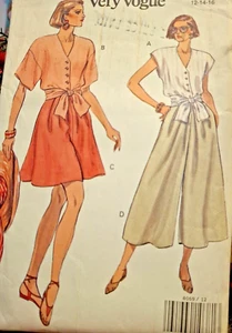 Vogue 8069 Easy Sew Pattern Culottes Shorts Skirt Skort Tie Top Plus 12-14-16 - Picture 1 of 3