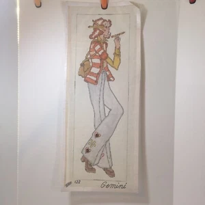 1970" Girl with Pencils Embroidered Jeans Needlepoint Canvas Gemini 26" x 10.5" - Picture 1 of 6