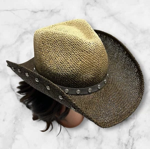 Peter Grimm Women's Drifters Two Tone Brown Rhinestones Western Style Straw Hat - Picture 1 of 9