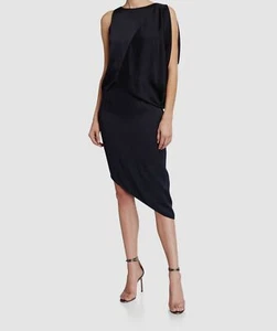 $355 Halston Heritage Women's Blue Sleeveless Asymmetric Drape Midi Dress Size 2 - Picture 1 of 5