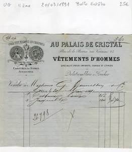 Paris II ème 25 Rue Vivienne - Belle Entête Au Palais de Cristal du 20/03/1891 - Picture 1 of 1