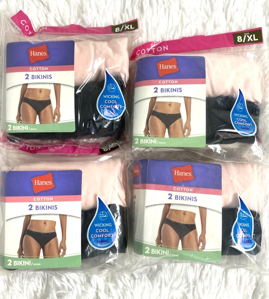 6 Hanes Bikini Panties Size XL 3 Packs Pink Black Cool Comfort 100 Cotton