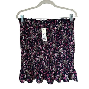 Francesca's Mi Ami Women's Smocked Floral Skirt Size M NWT Navy Blue Pink Ruffle - Picture 1 of 5