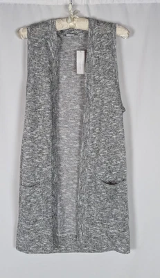 Cárdigan New York & Company S Para Mujer Gris Tejido Metálico Sin Mangas Bolsillos Largos Foto 1 de 4