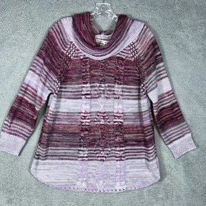 John Paul Richard Women’s L Cowl Neck Pullover Pink Striped Sweater - Picture 1 of 8
