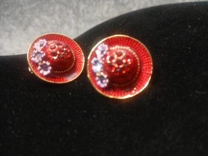 Red Ha Society Ohrclips 14 Kt Gold Strass lila Blumen - Bild 1 von 15