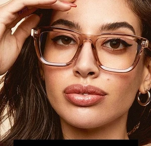 Quay Australia HARDWIRE BEVEL 126 hellbraun eckig Blaulicht Brille klare Gläser - Bild 1 von 11