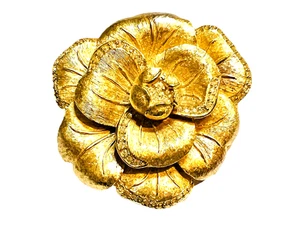 Broche Vintage Años 80 Christian Dior Cristal Flor Camelia Tono Dorado Alemania - Imagen 1 de 8