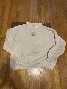 Vtg Top Stitch pink Sweatshirt Size 2X flower Appliqué Embroidered heart collar - Picture 1 of 9
