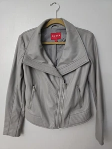 Guess Women Faux Leather Moto Jacket Gray Size Medium - Picture 1 of 11