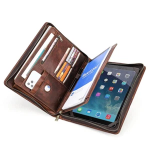 Genuine Leather Business Portfolio Folder Notebook Tablet Cover For iPad Pro 13 - Picture 1 of 12