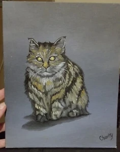 8x10 Original Oil Painting Calico Cat Folk Art Rustic Country Home Decor - Picture 1 of 2