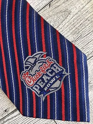 Chick-fil-A Peach Bowl Neck Tie Diagonal Stripe Blue Red Logo Silk￼ Team Style - Image 1 of 4