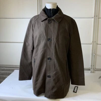 Abrigo de cuello tejido de lana frontal con botones KENNETH COLE NEW YORK para hombre talla L Foto 1 de 4