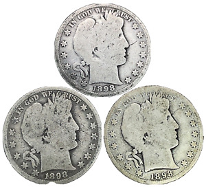  Key Date: 1898 ( P-O-S) CIRCULATED BARBER HALF DOLLAR  3 Coin Set INV.#2