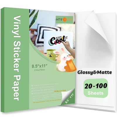 Waterproof Printable Vinyl Sticker Paper for Inkjet Laser Printer 8.5"x11" US - Image 1 of 4