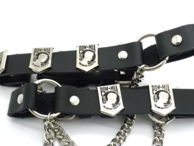 Motocicleta Cuero Motociclista Unisex Bota Correas Cadena Hebilla Mujeres Hombres PAR Pow Mia Foto 1 de 2