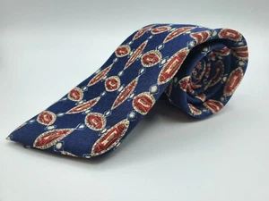 "Corbata Lands End 100 % azul seda rojo blanco diseño geométrico L 58"" con 3 3/4""" - Imagen 1 de 5